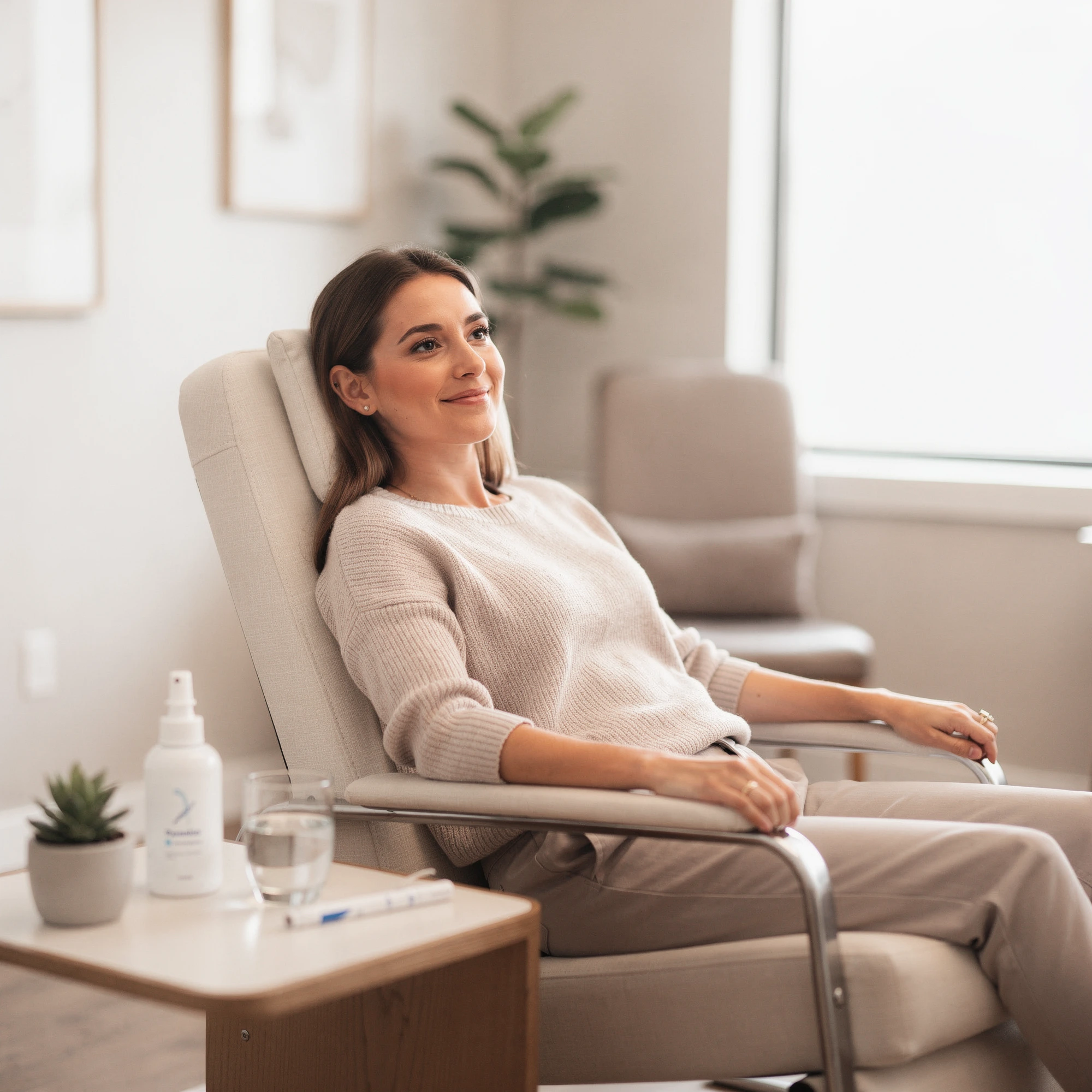 Patient seated comfortably in a reclined chair during Spravato treatment at Myndful Wellness